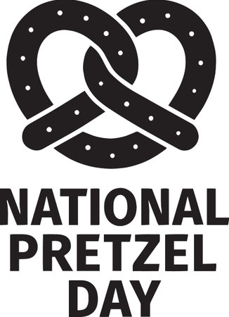Black silhouette of a twisted pretzel for National Pretzel Day celebration, perfect for food snack and bakery themed designsのイラスト素材