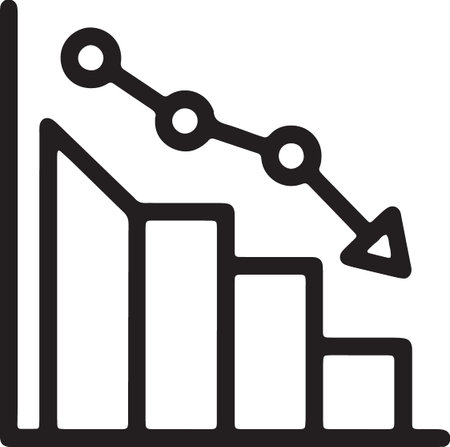 Bar chart graph with downward pointing dots arrowのイラスト素材