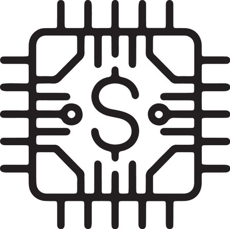 Modern CPU microchip with dollar sign for fintech