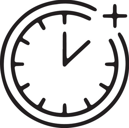 Time management clock with plus symbol for adding extra time