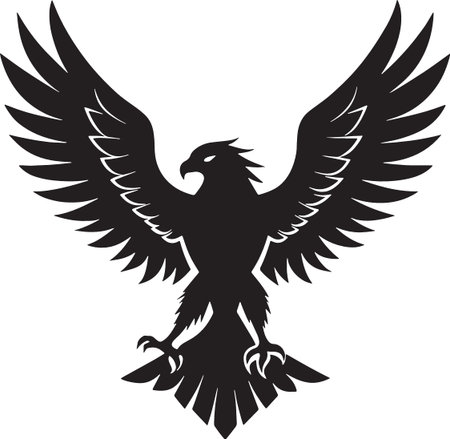Powerful eagle spreading wings in heraldic mascot style silhouetteのイラスト素材