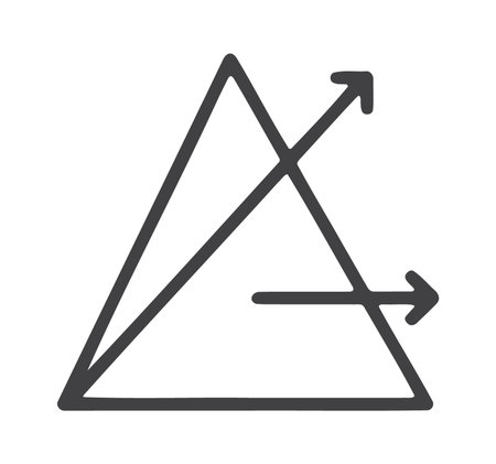 Triangle pyramid icon with two arrows showing directional flow