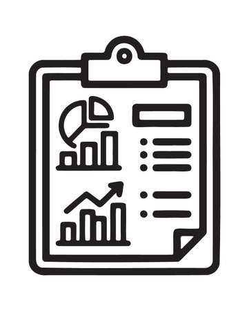 Professional report clipboard with pie bar and line graph comparisonのイラスト素材