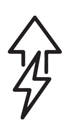 Lightning bolt energy symbol inside home shaped arrow for growth