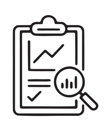 Clipboard with line chart and magnifying glass for report auditingのイラスト素材