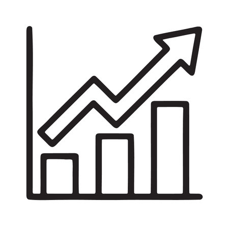 Connected node line graph over rising bar chartのイラスト素材