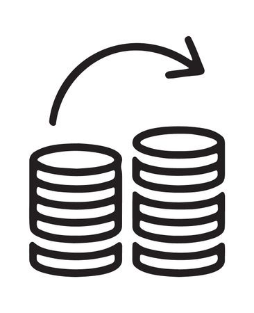Capital transfer with coin stacks and curved arrowのイラスト素材