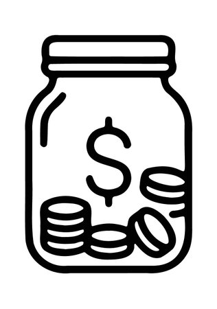 Money savings jar filled with coins for financial planningのイラスト素材