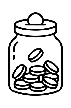 Glass jar filled with coins for savings and tipsのイラスト素材