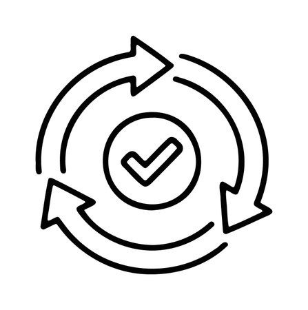 Process verification cycle with arrows and central checkmarkのイラスト素材