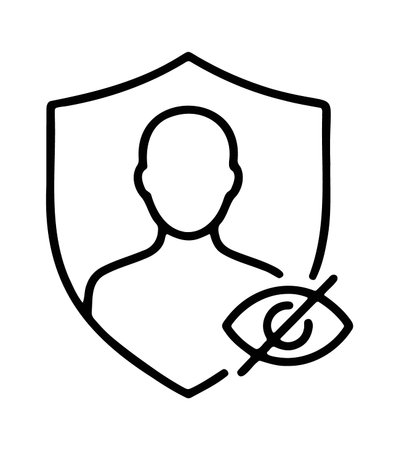 Personal privacy protection icon with person behind shield and crossed out eyeのイラスト素材