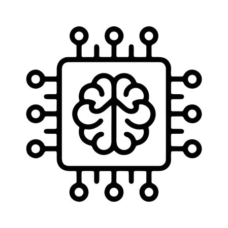 Microchip with a brain icon for AI hardware and processor