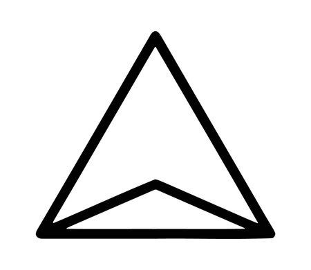 Upward arrowhead cursor for direction navigation and pointer symbol