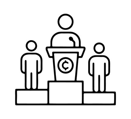 Public speaker at podium with audience for presentationのイラスト素材