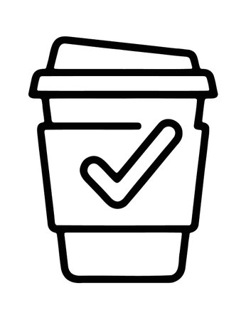 Coffee order ready showing takeaway cup with approval checkmark iconのイラスト素材