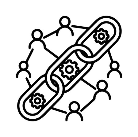 People connected by gears and chain for industrial teamwork collaboration