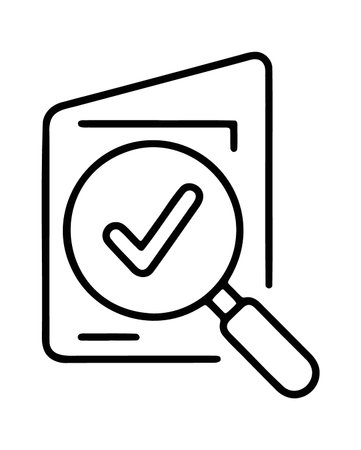 Quality audit and document review with magnifying glass checkmarkのイラスト素材