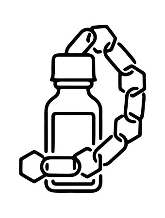 Medicine bottle wrapped in chain icon for pharma blockchainのイラスト素材