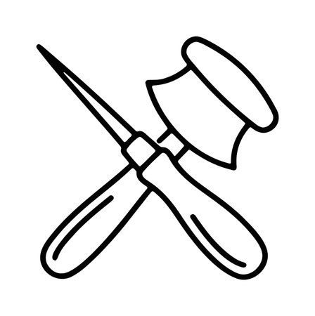 Crossed chisel and mallet tools for traditional craftsmanshipのイラスト素材