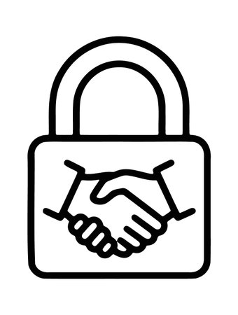 Secure agreement handshake protected by a large padlock iconのイラスト素材