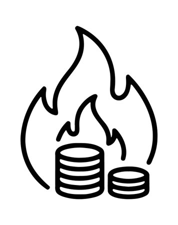 Financial loss with coins on fire and inflation conceptのイラスト素材