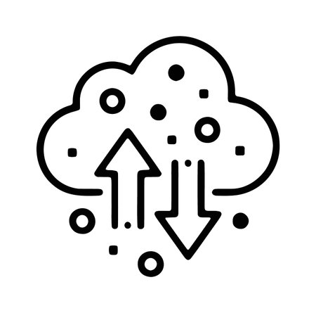 Cloud data synchronization with up and down transfer arrowsのイラスト素材