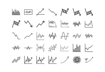 Essential business strategy and data visualization tools in professional outline style