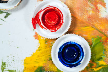 Oil paints, art workshop, the concept of creativity and art therapy.の写真素材