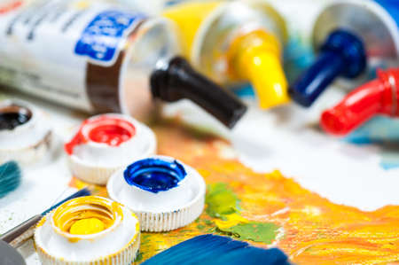 Oil paints, art workshop, the concept of creativity and art therapy.の写真素材