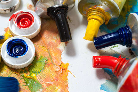 Oil paints, art workshop, the concept of creativity and art therapy.の写真素材