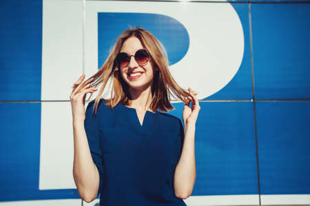 Funny smiling womanの写真素材