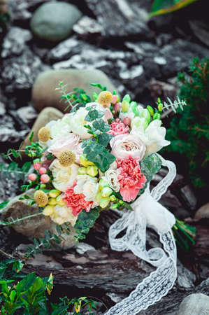 wedding bouquet made of peonyの写真素材