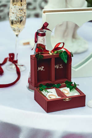 wedding rings in the boxの写真素材