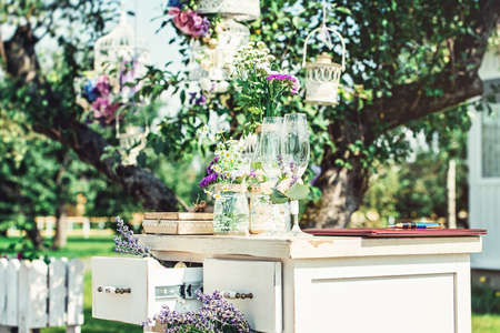 beautiful vintage wedding ceremony outdoors. Summertime.の写真素材
