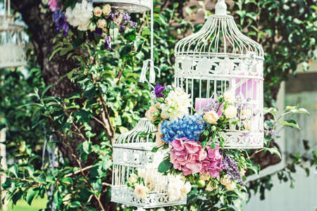 beautiful vintage wedding ceremony outdoors. Summertime.の写真素材