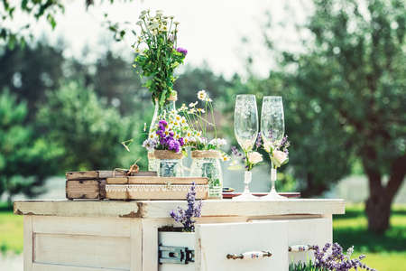beautiful vintage wedding ceremony outdoors. Summertime.の写真素材