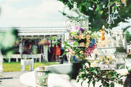 beautiful vintage wedding ceremony outdoors. Summertime.の写真素材