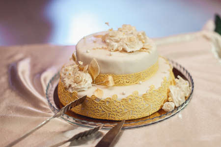 white wediing cake on table