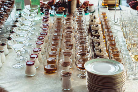 wedding candy bar with alcoholの写真素材