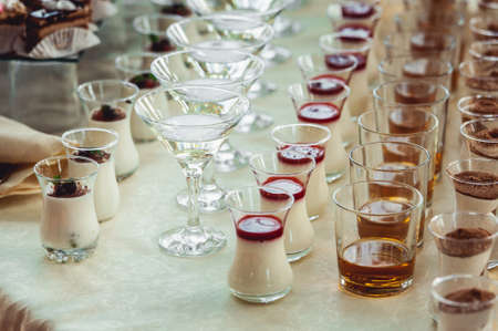 wedding candy bar with alcoholの写真素材
