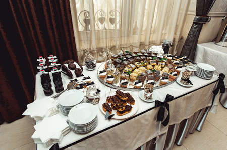 Chocolate pastries on the wedding candybarの写真素材