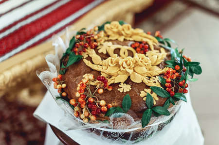 Ukrainian wedding bread. Traditional wedding symbolの写真素材