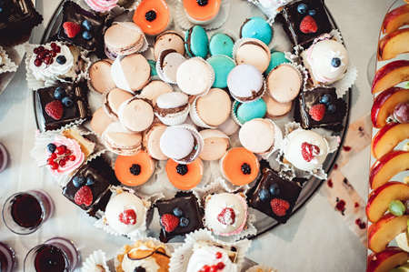 Macaroons Biscuits On plate with other bakeryの写真素材