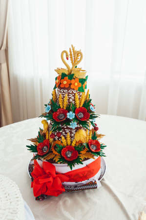 Ukrainian wedding bread. Traditional wedding symbolの写真素材