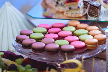 Macaroons Biscuits On a glass Stand.の写真素材