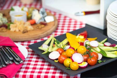 Brunch at an expensive restaurant. healthy food. plate with vegetables.の写真素材