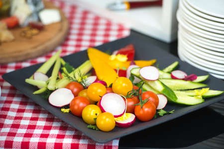 Brunch at an expensive restaurant. healthy food. plate with vegetables.の写真素材
