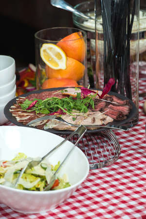 Plate with various kinds of meat. salamiの写真素材