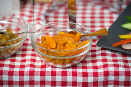 apricots in a glass dish. healty foodの写真素材