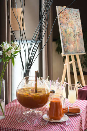 Fresh juice on a table in a restaurant.の写真素材